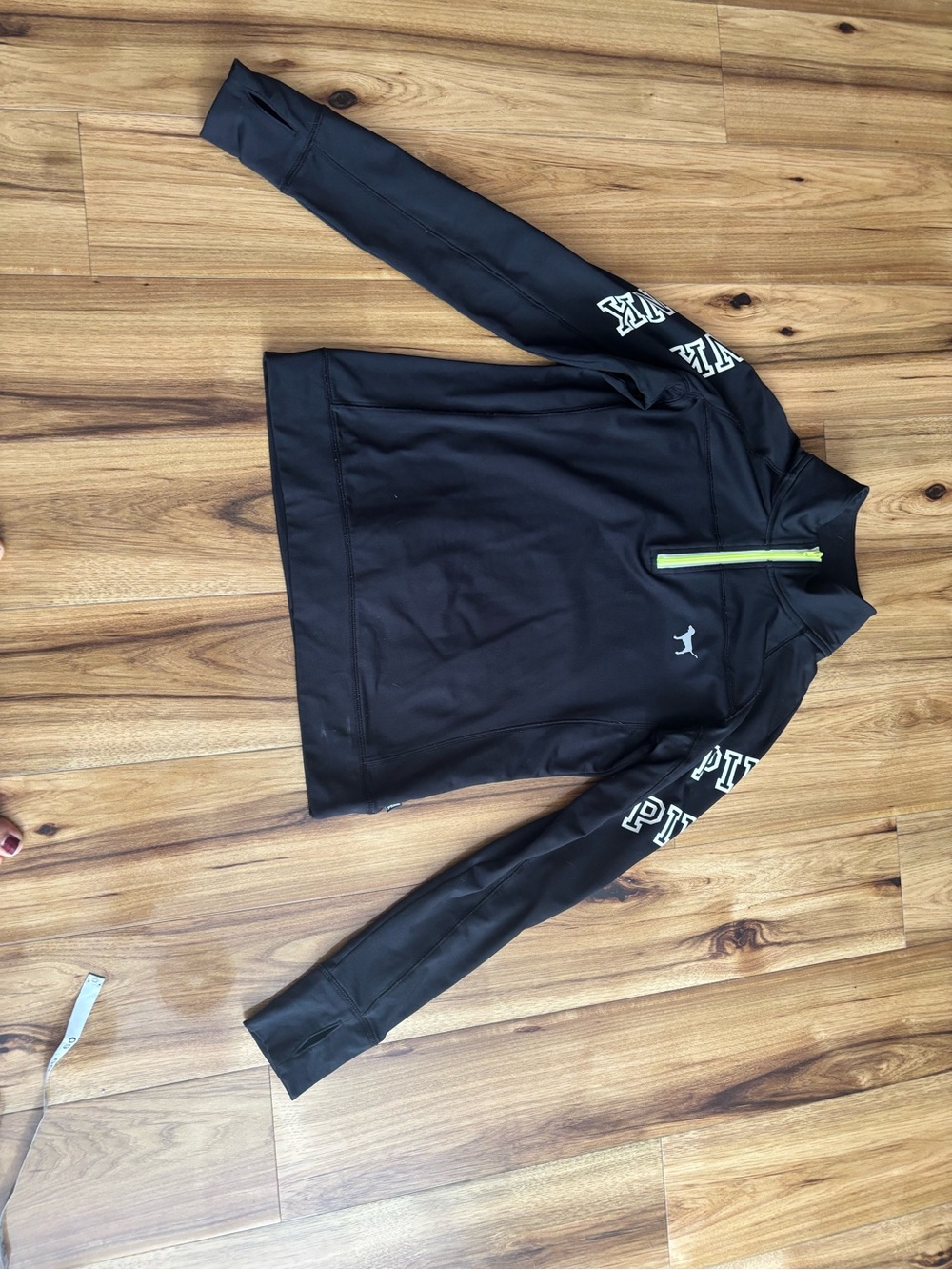 PINK Victoria's Secret Black Half-Zip Pullover with Lime Accent